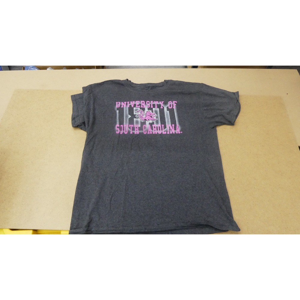 Hanes Graphic T-Shirt Mens L Gray University of South Carolina Pink Gamecocks